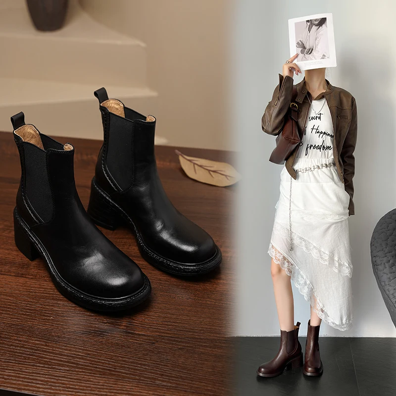 靴 Chelsea boots Classic V2 2025 2025 Winter/Autumn Chelsea Boots Genuine Leather High Heel