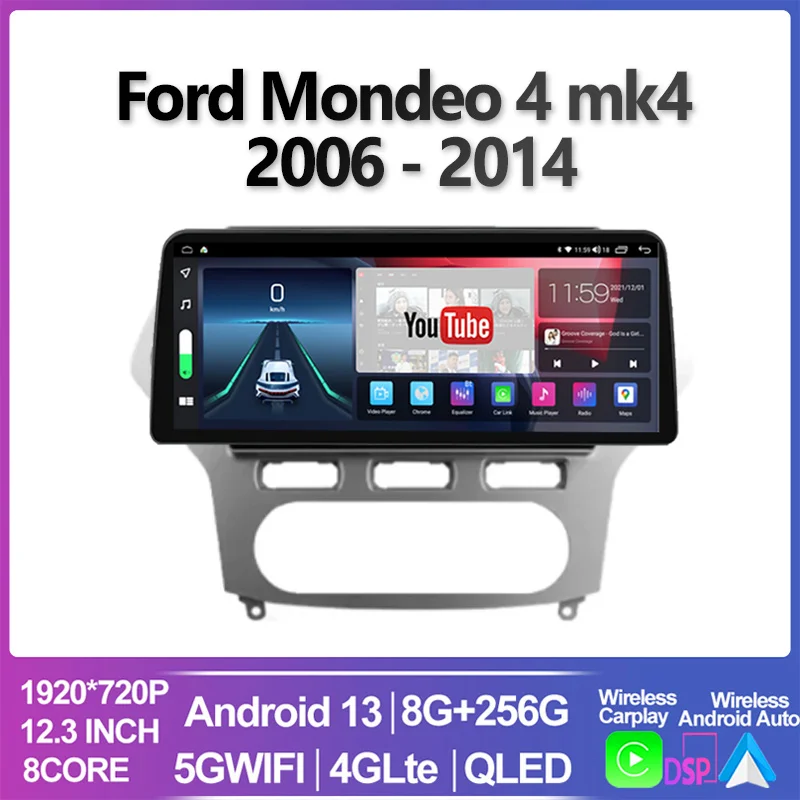

12.3 For Ford Mondeo 4 mk4 2006 - 2010 Android 13 Carplay Android Auto Radio Car Multimedia GPS 2din autoradio Navigation