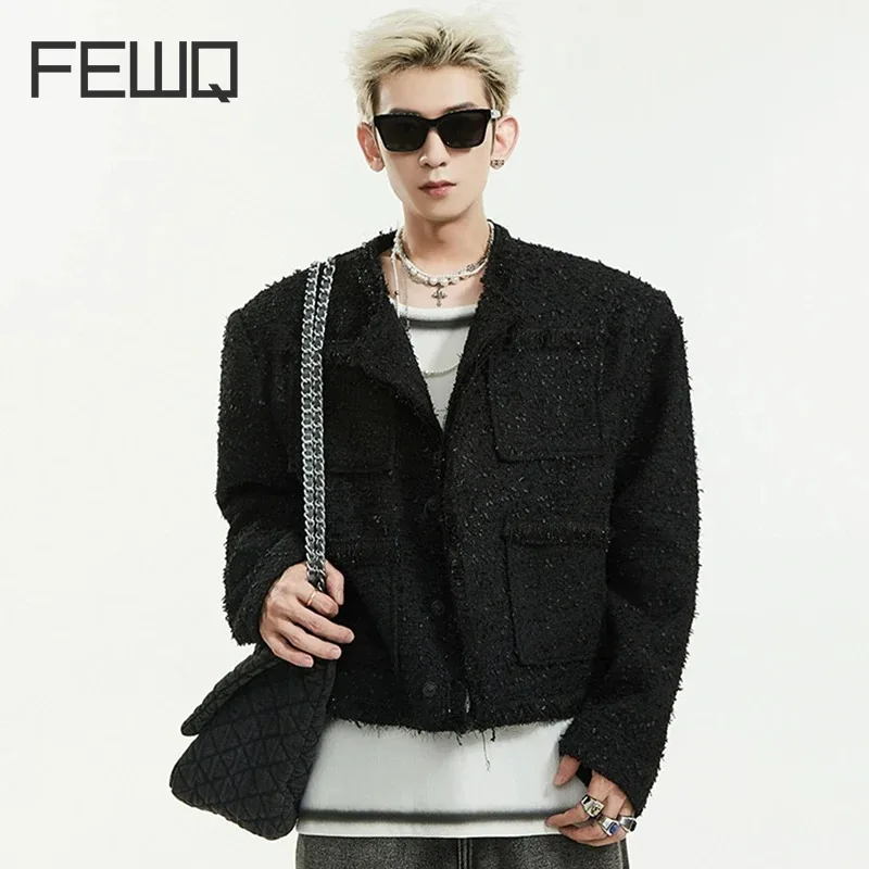

FEWQ Multi-pocket Men Jacket Korean Fashion Solid Color Shoulder Design Rough Selvedge Male Short Coat New Chic Spring 24X6114