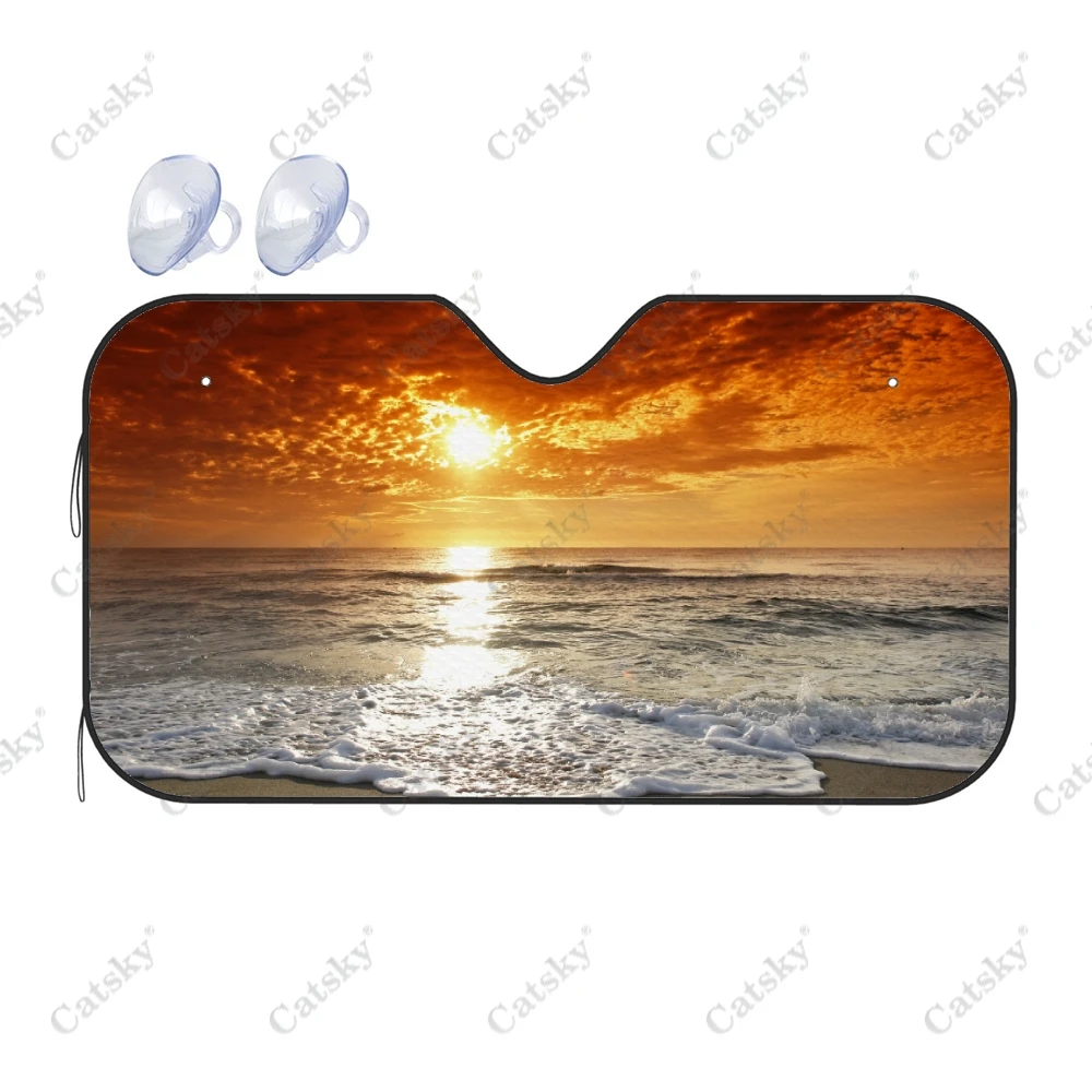 

Nature Beach Sunrise Print Car Accessories Windshield Sunshade Foldable Sunvisor Protect UV Sunshade Visor Shield for SUV Cool