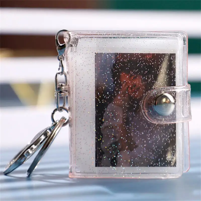 Mini Photo Album Easy To Carry 6.2x5.5cm Little Album Transparent Name Card Holder Memory Keychain Keychain Mini