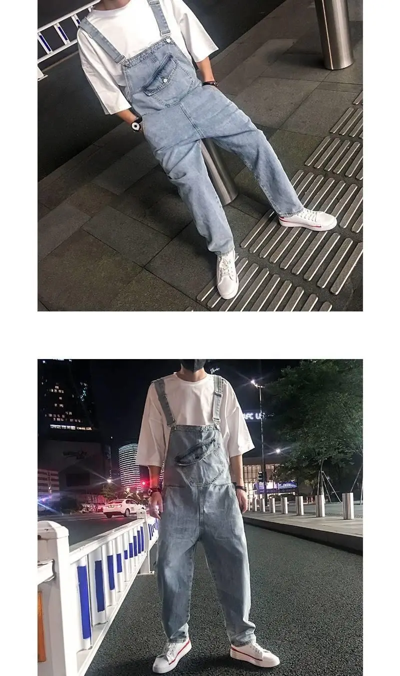Description Picture 4 of itemFashion Tooling Denim Pants Overalls Couple Casual Loose High Street Large Size Straight Leg Jumpsuits Male Clothes