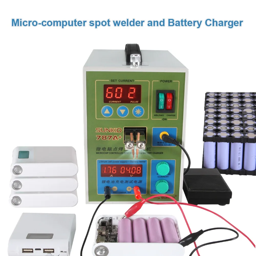 SUNKKO 787A+ Spot Welder 18650 lithium battery test and charging 2in1 double pulse precision spot welding machine LED lighting 2