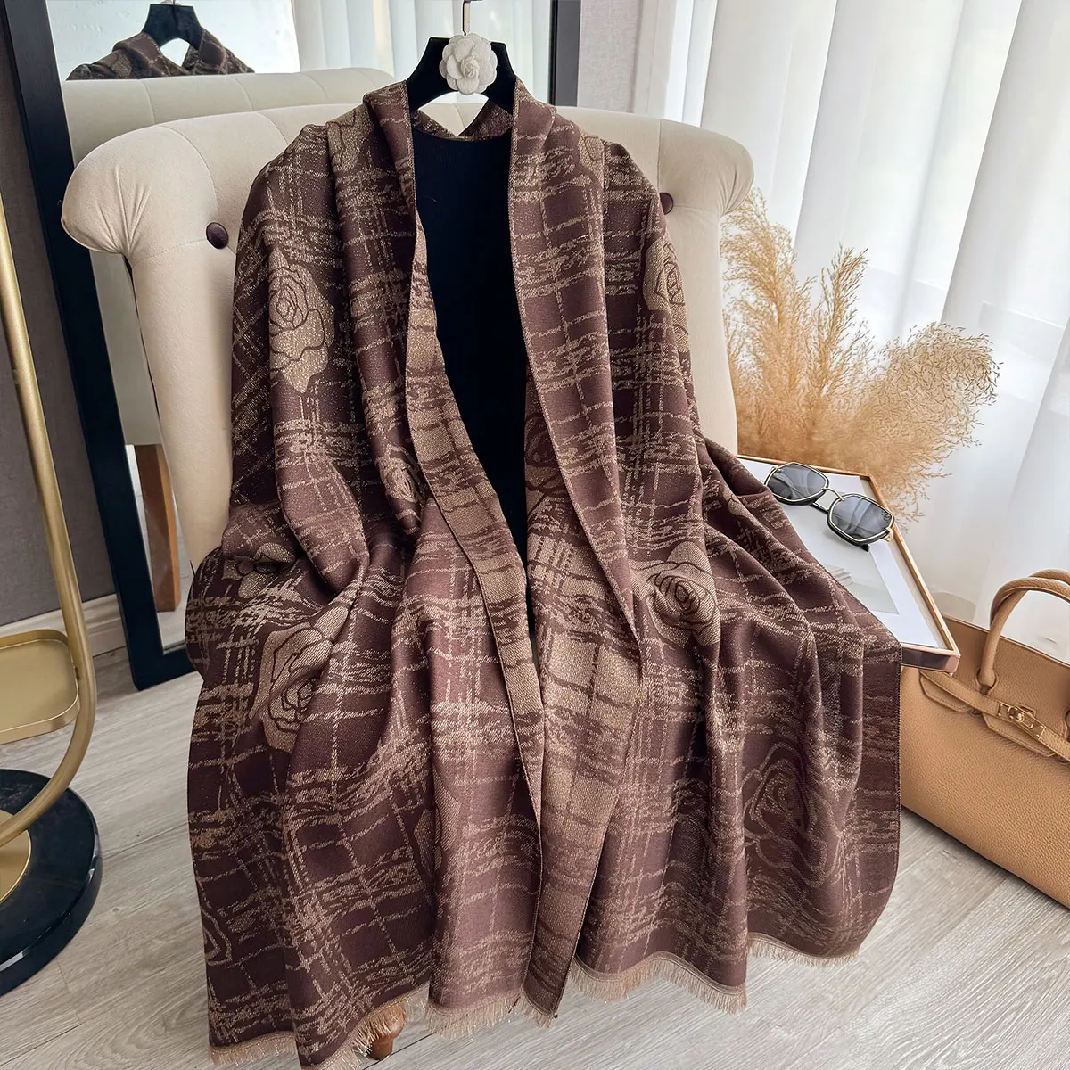 New Ladies Muslim Hijab Golden Thread long Scarf Spring and Autumn Warm Scarf Camellia Pashmina Shawl Foulard Wrap Headscarf