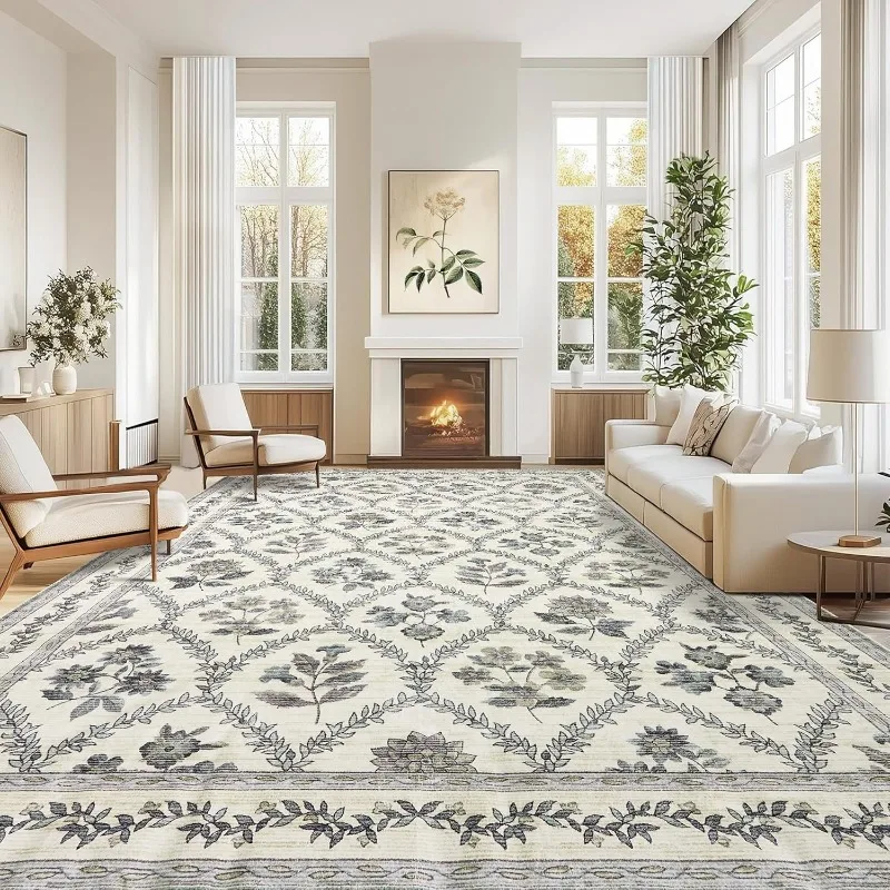 Carpet for Living Room Large Area Floral Print Bedroom Rug Green Small Fresh   Foldable Machine Washable Coffee Table Mats Tapis