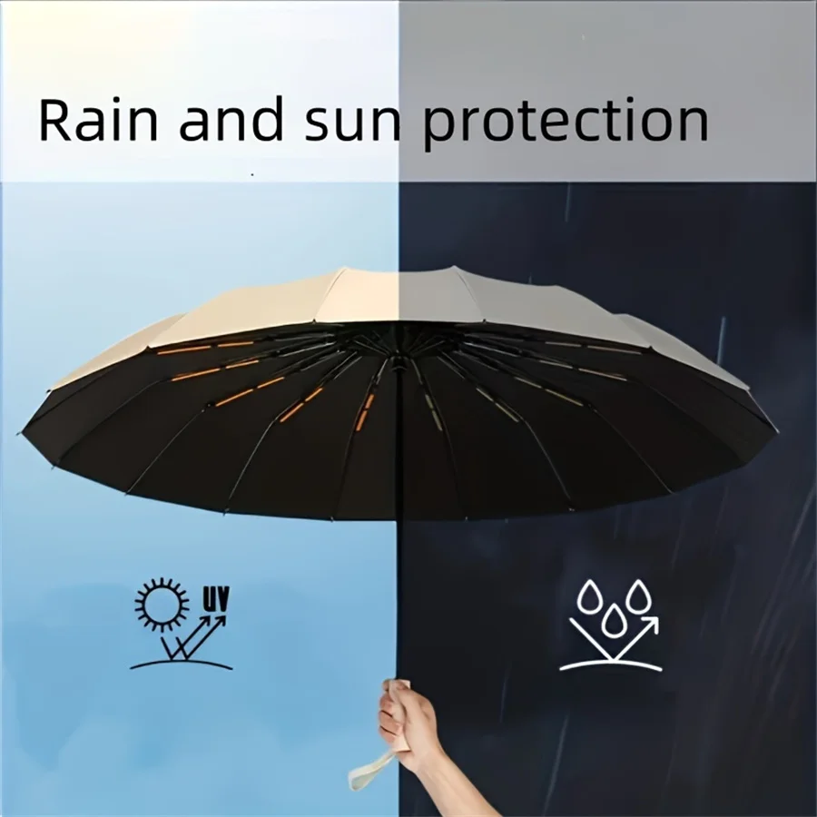 12 Bone Black Glue Fully Automatic Umbrella With Thick And Durable Keel Three Fold Umbrella UV Resistant Folding