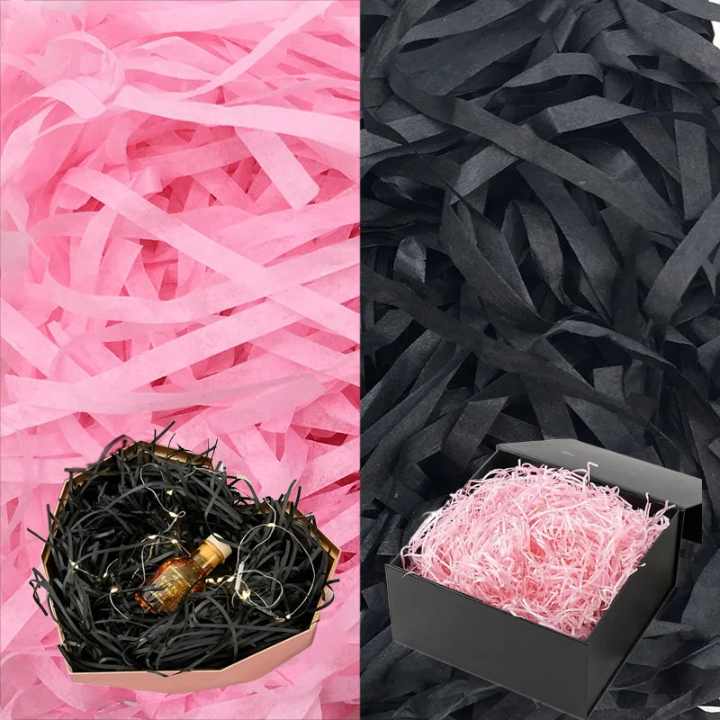 20/40/60 g Bastpapier, Schredder und Strähnen, geschreddertes Crinkle-Konfetti, rosa, weiß, schwarz, DIY-Geschenkbox, Verpackung und Korbfüllung TMZ – Detail 6