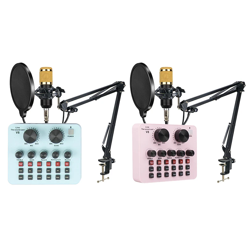 

Condenser Microphone Set With V8 Live Sound Card Microphone Suspension Arm For Recording And Live Broadcasting