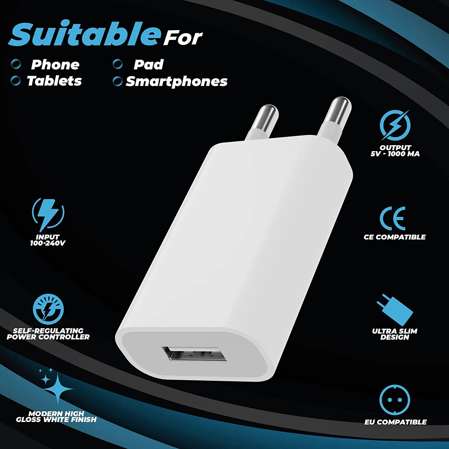 20 pièces universel 5V 1A USB mur voyage chargeur tête adaptateur secteur Portable prise ue charge pour téléphone Portable MP3 7 8 Xs
