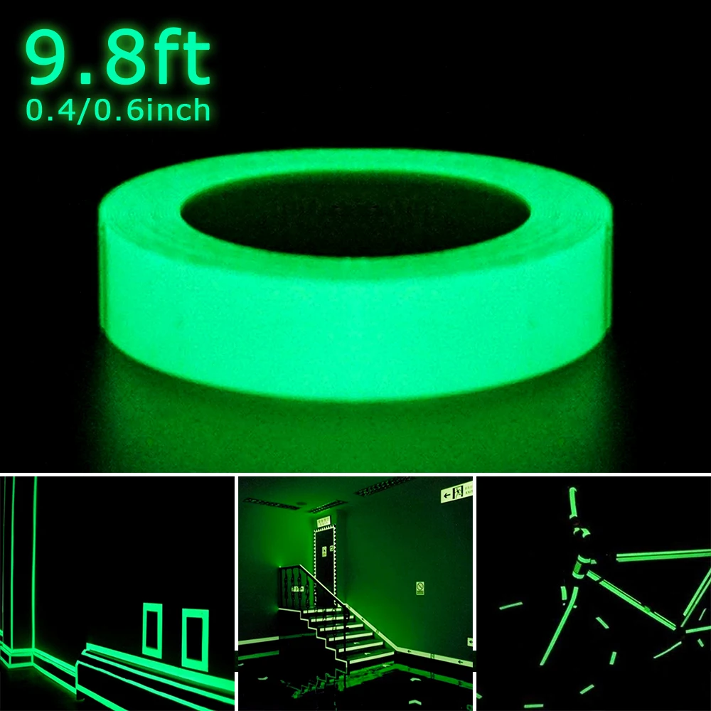 1/5PCS Glow In Dark Self Adhesive Roll Glowing Tape PVC Waterproof Safety Warning Tape Green Glow 1.5CMX3M