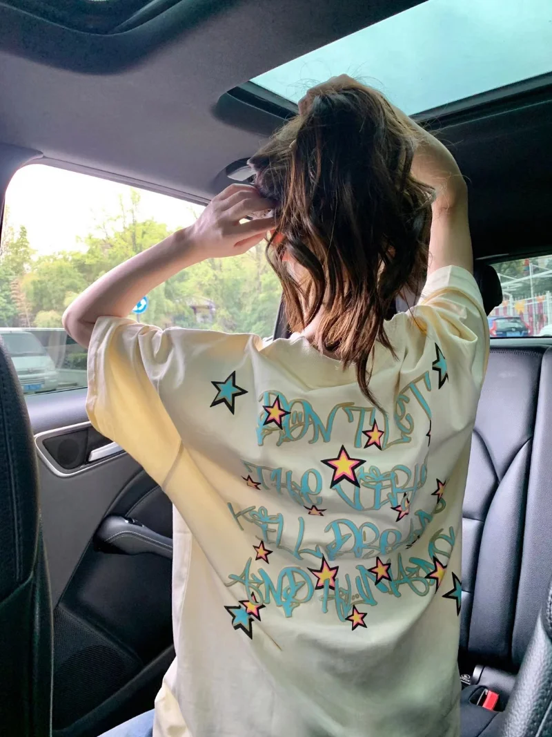 

American Retro Short Sleeved T-shirt for Women's Summer New Korean Design Sense Niche Printed Half Sleeved Upper Garment