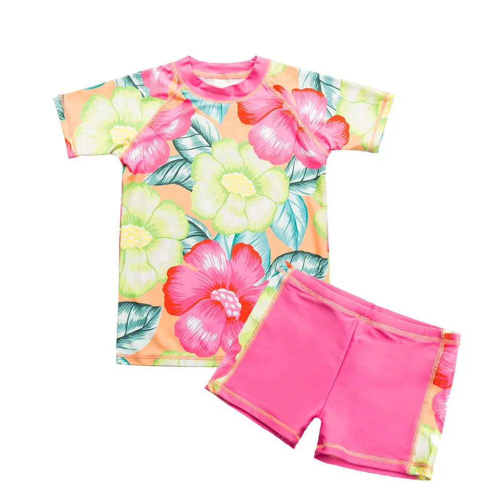 Girls Swimsuit Wishere Children Rashguard Short Sleeves Baby Bathing Suit Kids Swimwear Summer