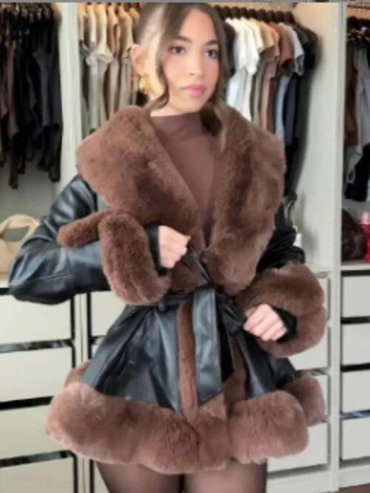 レア⭐︎FIDELITY コート ZXRYXGS Premium Pu Leather Coat Temperament:elegant Faux Fur