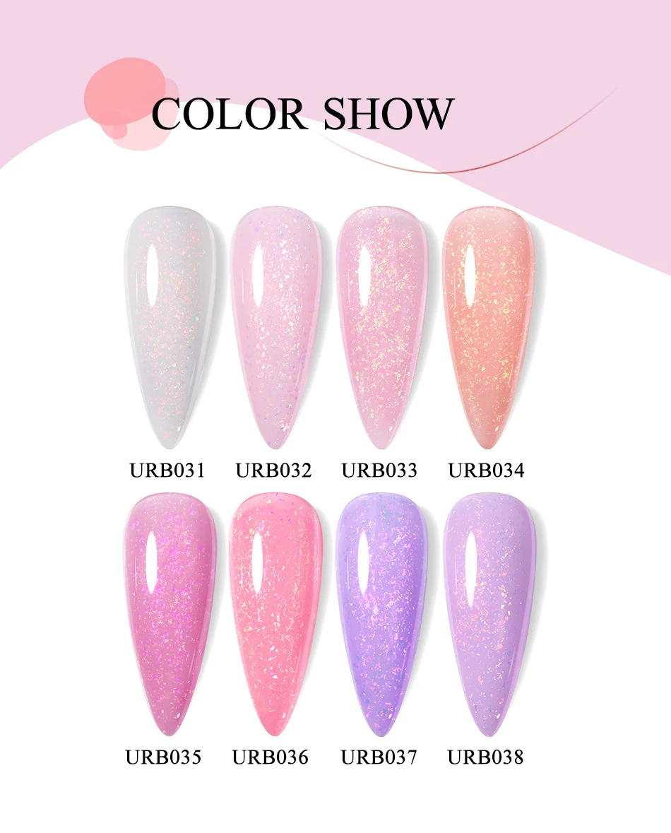 Description Picture 3 of itemUR SUGAR 7ml Auroras Glitter Rubber Base Gel Laser Sparking Chrome Sequins Semi Permanent Soak Off UV LED Nails Art Vernis