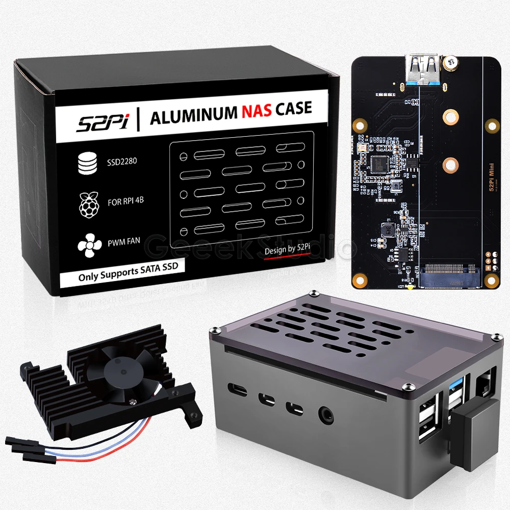 Raspberry pi Modelo b Case de Tijolo Alumínio Preto Enlosure Escudo com 3510 Ventilador Refrigeração M.2 Sata Ssd Placa Adaptador para Rpi 4b