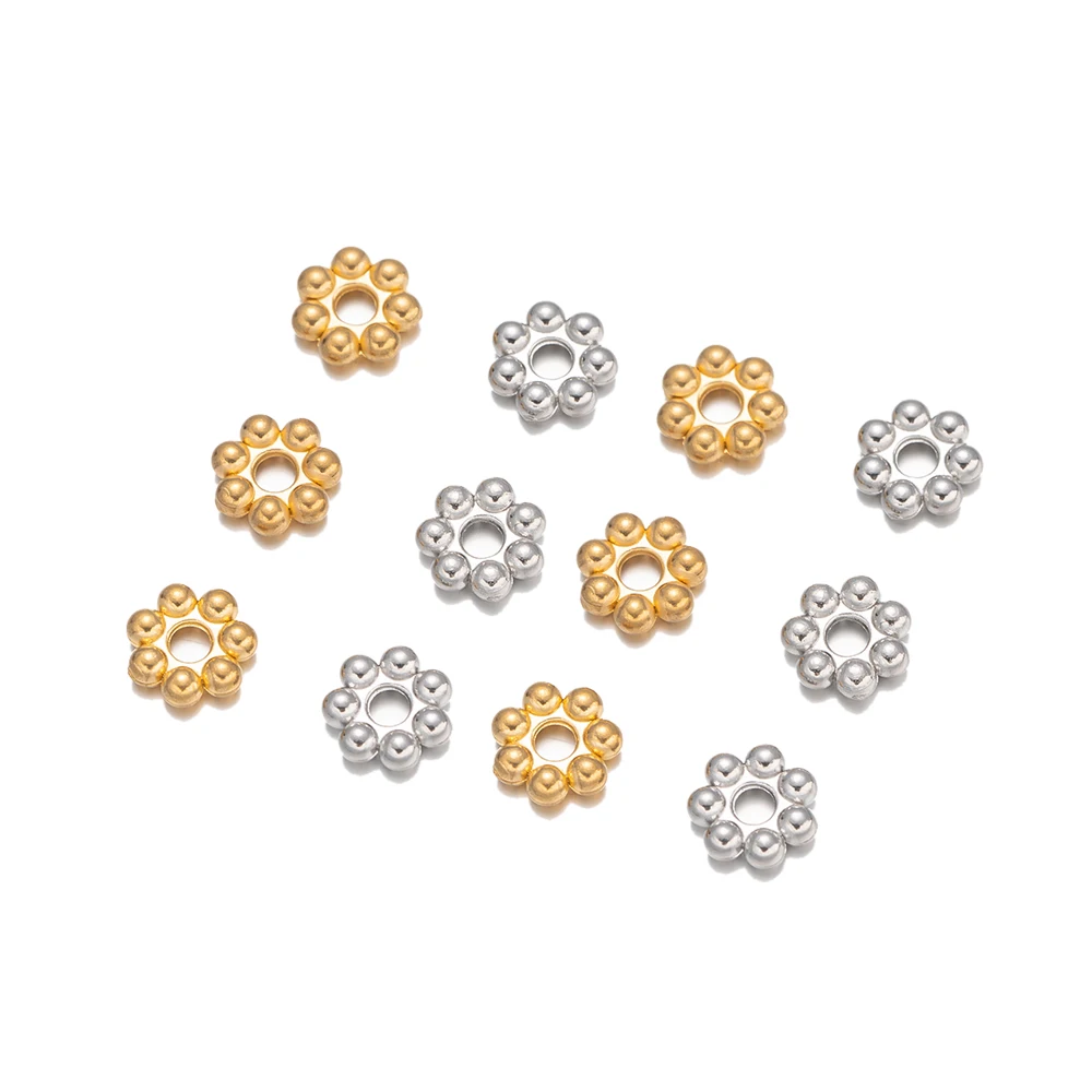 

20pcs Stainless Steel Snowflake Flower Spacer Beads Gold Color For DIY Bracelets Necklaces Jewelry Making Accessories Supplies