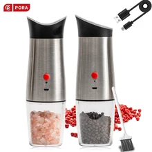 Newest Electric Pepper Grinder USB Rechargeable Gravity Salt and Pepper Shaker Stainless Steel Spice Mill with LED Light