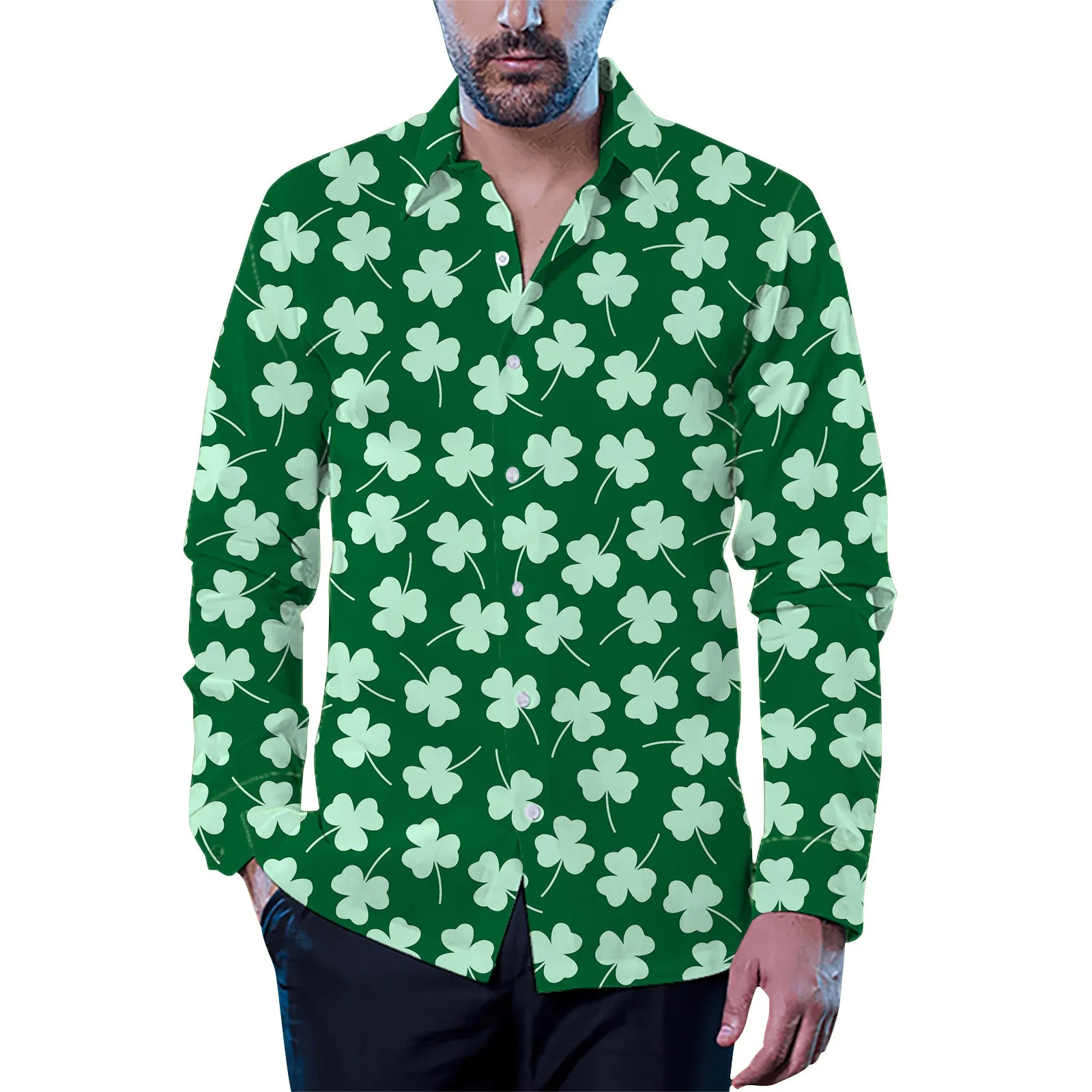 

Mens Shirts St. Patricks'S Day Irish Shamrock Full Print Shirt Long Sleeve Lapel Button Blouse Hawaiian Casual Daily Streetwear