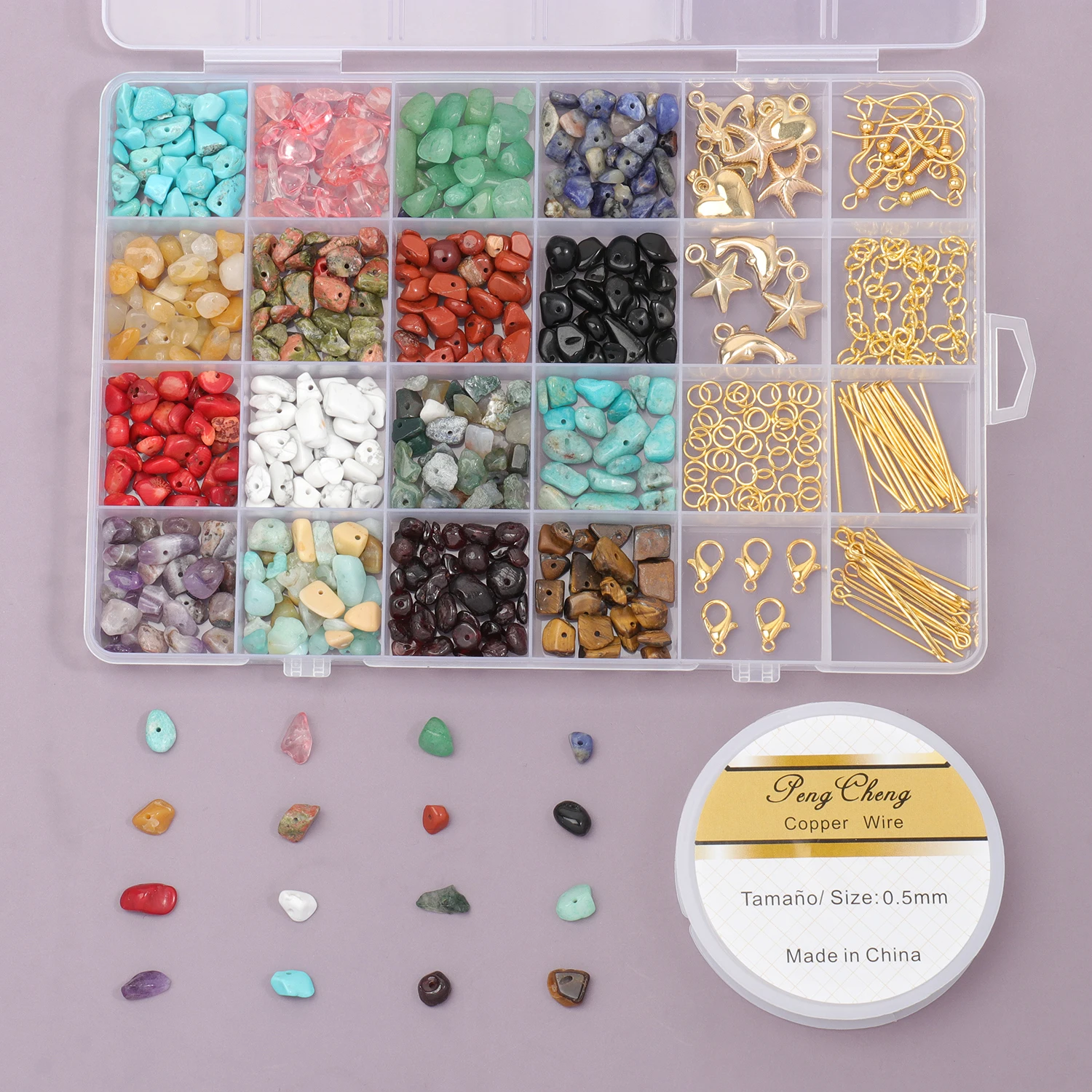 

Natural Stone Chip Beads Gravel Beads with Copper Wire, Jump Ring Chip Beads Set for Jewelry Making DIY Bracelets Necklace Craft