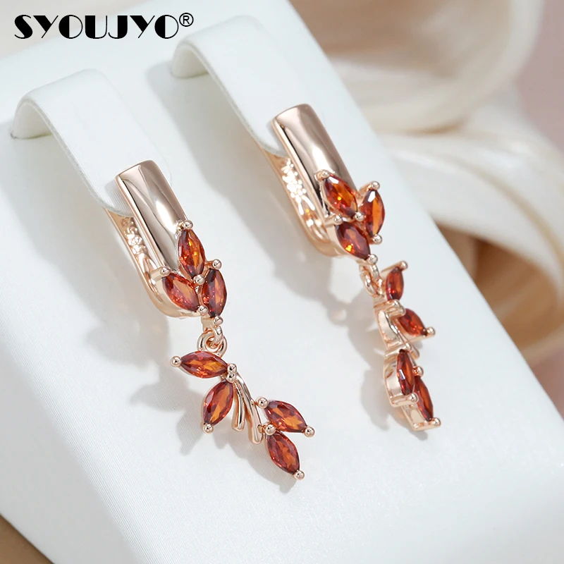 SYOUJYO 585 Rose Gold Color Long Drop Earrings For Women Orange