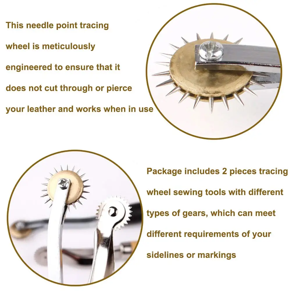 Leather Tracing Wheel 1/2PCS Tracing Wheel Stitch Marking Spacer 4mm 2mm Leather Needle Point Tracing Wheel with Wooden Handle for Leather Crafts