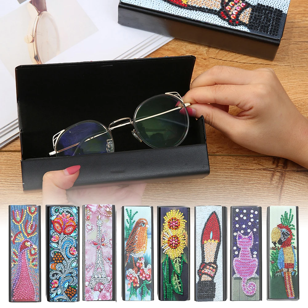 DIY Glasses Storage Box Rhinestone PU Leather Portable Sunglasses Storage Case Special Shaped Diamond Craft Christmas Gifts