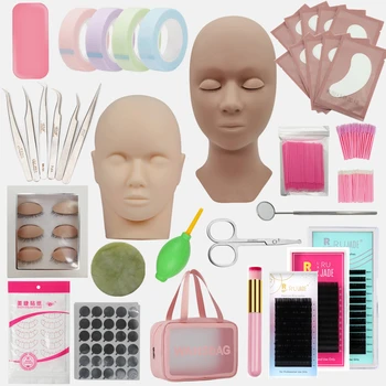 Kit di estensione ciglia finte Set Principiante Testa di manichino Spazzola per ciglia Pinzette Forbici Ciglia Pad Accessori per riporre Strumento per il trucco