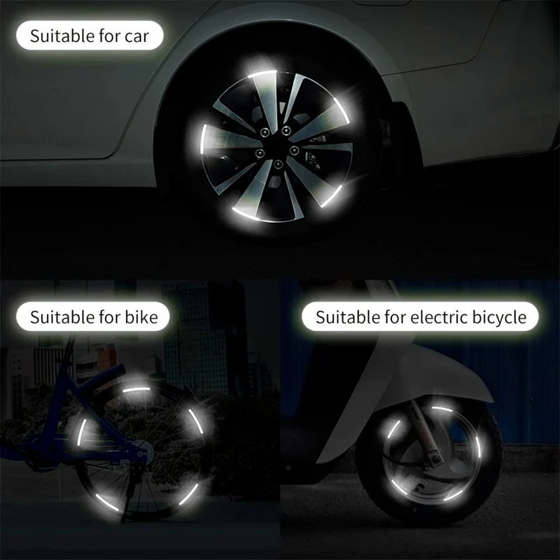 Car Wheel Reflective Stickers Tire Hub Safety Warning Strips Car Motorcycle Bike Tyre Hub Styling Night Reflector Decal 20/40pcs Reflective Stickers
