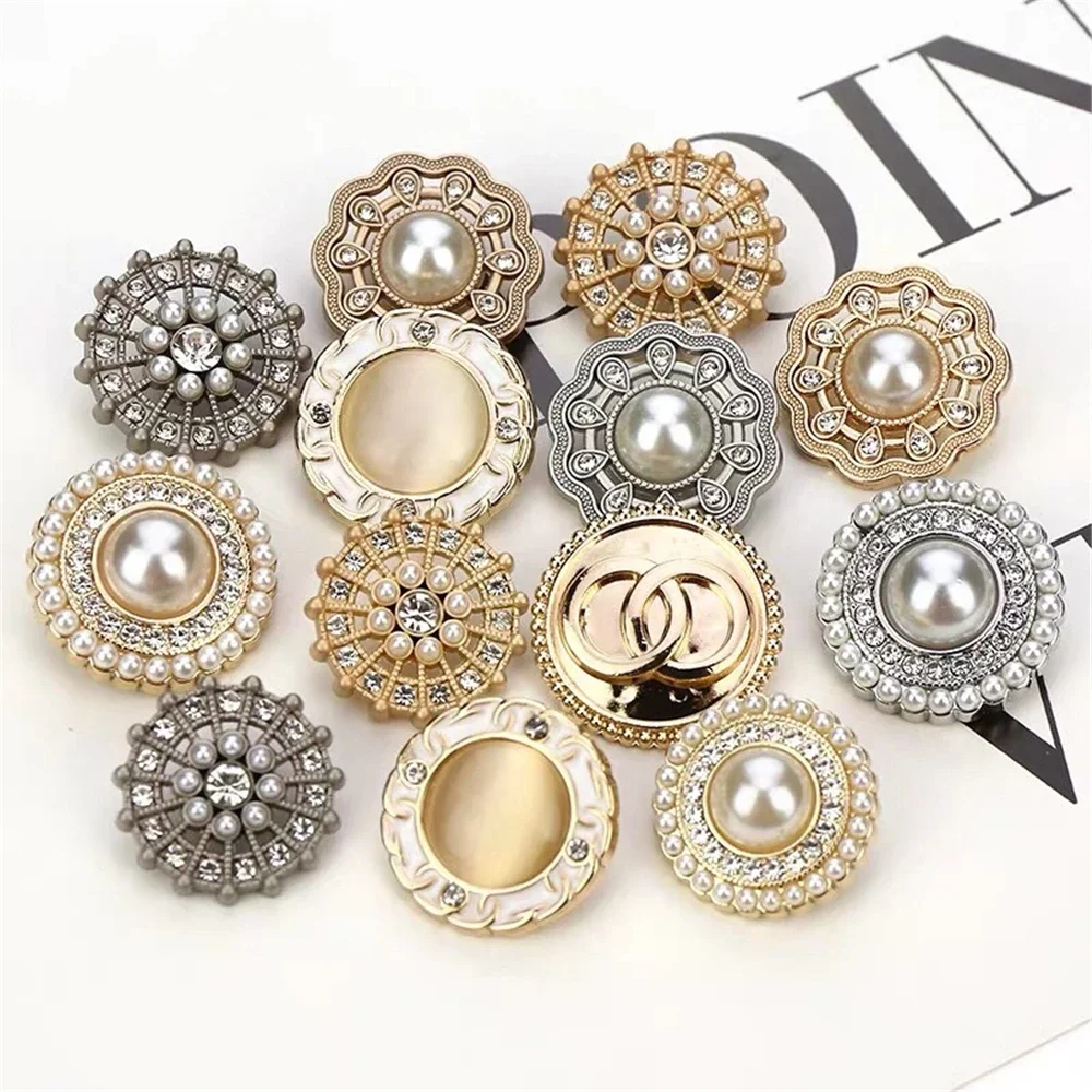 

Luxury Pearl Buttons for Clothes Decoration, Embellishments for Clothing, Fashion Buttons with Rhinestones10Pcs