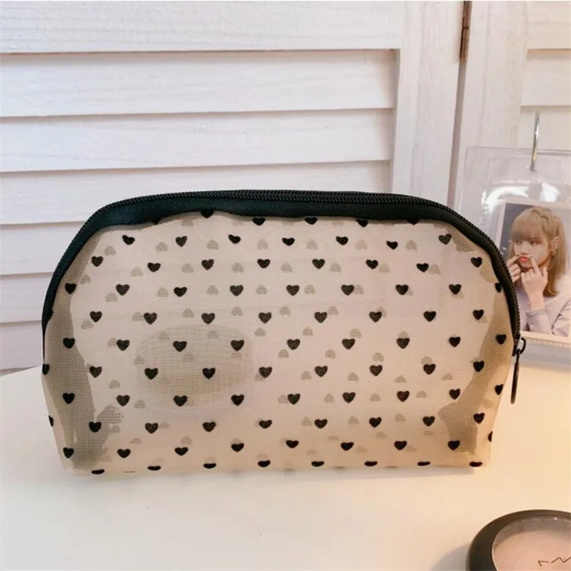 Fashion Mesh Yarn Women's Cosmetic Bag Black Zipper Toiletries Organizer  Storage Travel Makeup Bags Multifunction Make Up Pouch - AliExpress