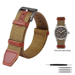 Versatile Green and Black Nylon - Leather Watchband - Soft 20mm/22mm Strap - 22mm (Khaki - black)