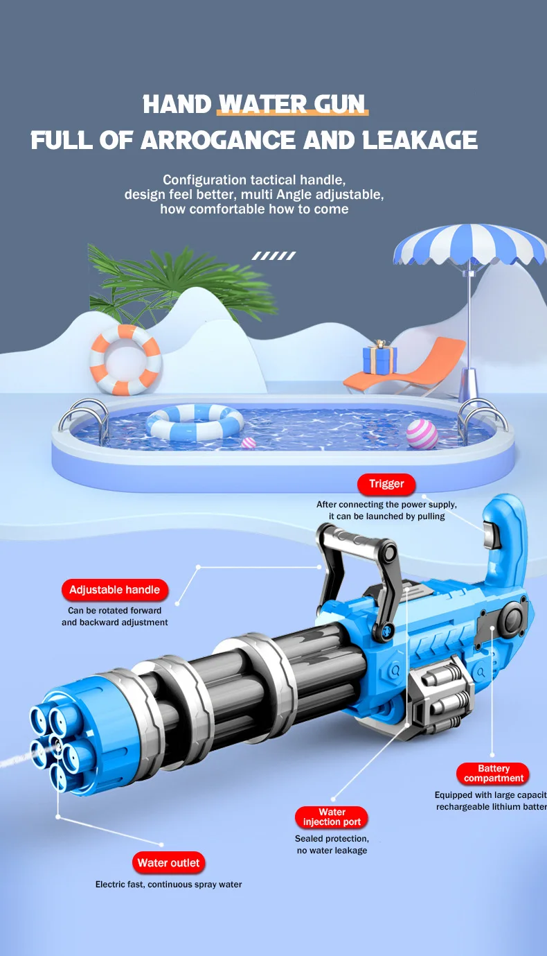 Large Electric Water Gun Automatic Continuous Launch Toy High Pressure Guns Summer Beach Adult Boys Outdoor Games Toys for Kids