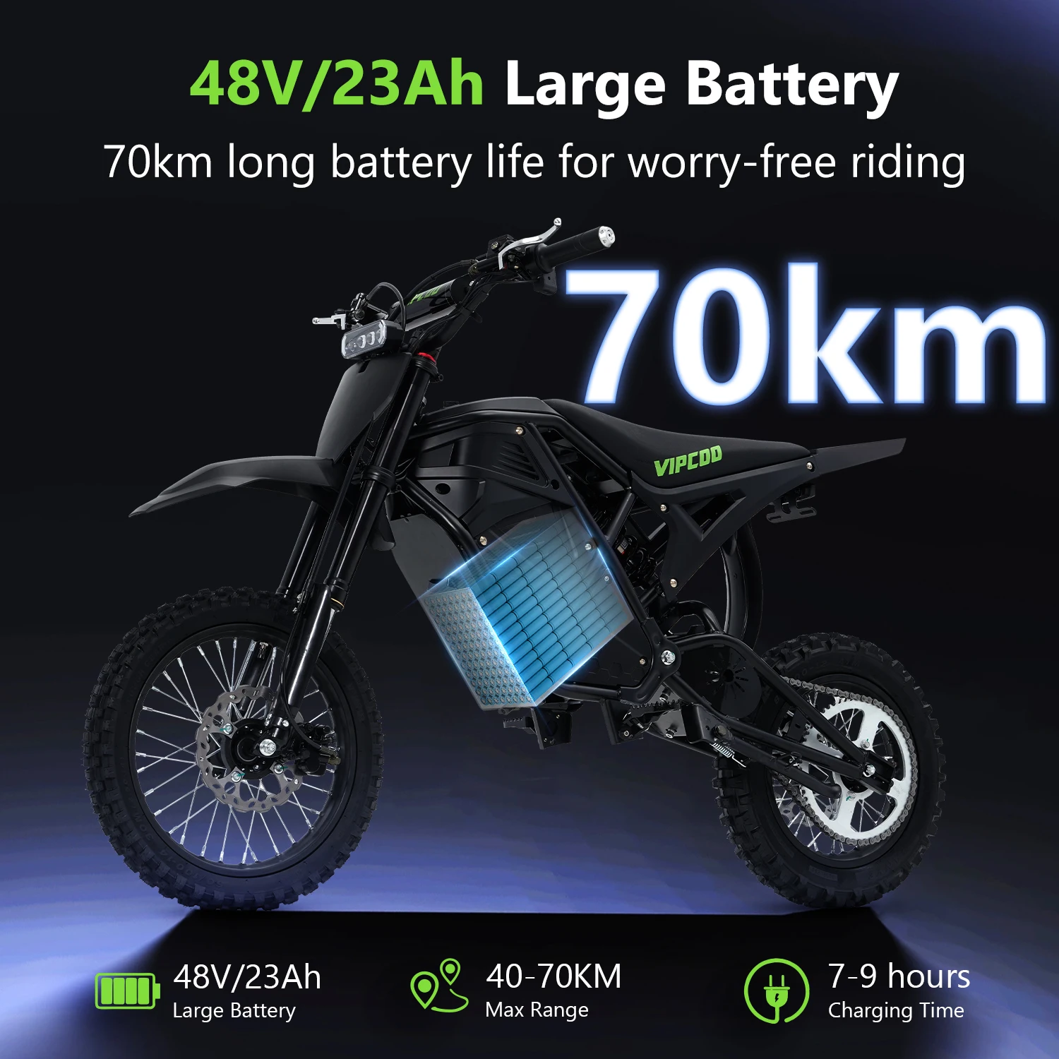 VIPCOO H3 Electric Dirt Bike 3500W 48V23AH Electric Motorcycle Fat Tire Nitrogen Suspension E Dirt Bike for Teens and Adult