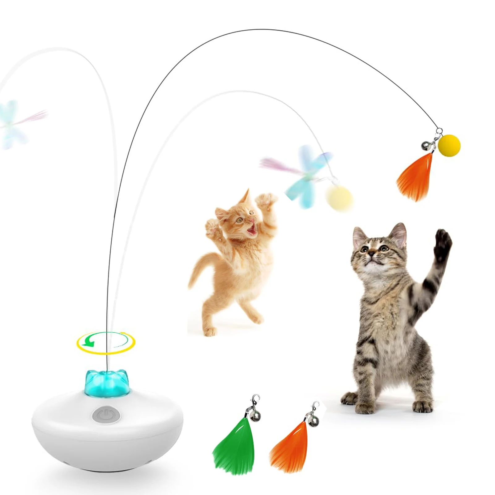 TumblerCatsTeaserWandAutomaticFeatherSpinCatToysInteractiveKittenButterflyToys