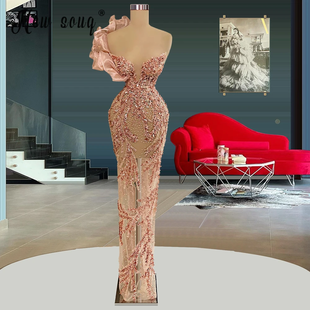 

Gala Pink Elegant Evening Dress Saudi Arabia Aibye Formal Prom Party Gowns Plus Size Vestidos De Noche Largos Full Beaded Dress