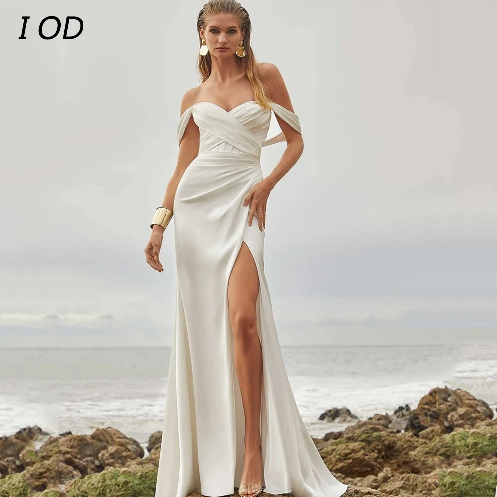 

I OD Sexy Side Slit Mermaid Wedding Dress Sweetheart Off Shoulder Sleeveless Bridal Gown Button Floor Length Vestidos De Novia