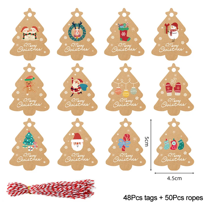 Christmas Decorations Merry Christmas Kraft Paper Tags 48/50Pcs