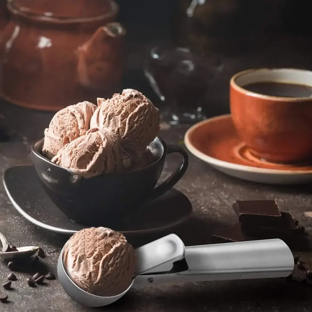 Premium Stainless Steel Ice Cream Scoop with Trigger Fruit Scoop Perfect for Frozen Yogurt Sundae Ice Cream Ball Spoon Stacks