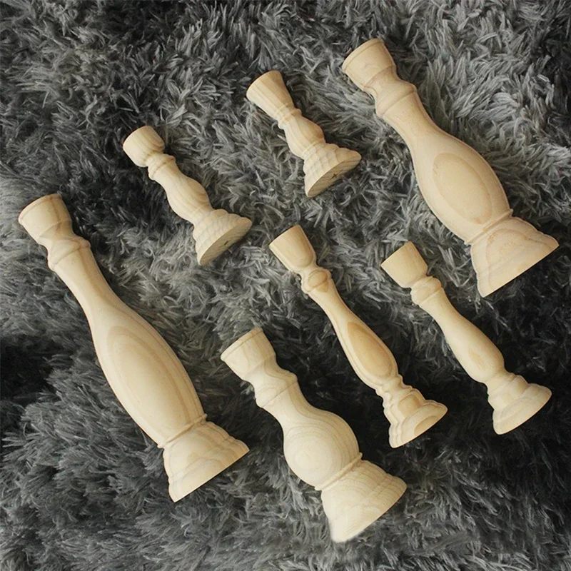 Wood Unfinished Candlesticks Holders Retro Unpainted Wood Classic Craft Candle Holders Creative Diy Home Wedding Decorations