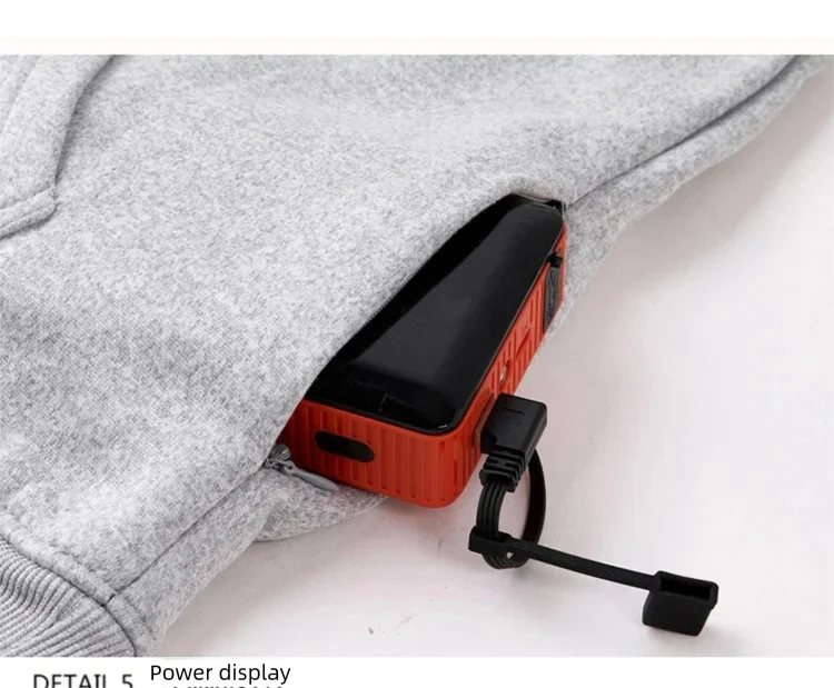 5-Zonen Beheizbare Kapuzenpullover für Herren, USB-beheizter Fleece-Sweatshirt, Unisex USB-Heiz-Sweatshirt, Outdoor-Sportbekleidung – Detail 20