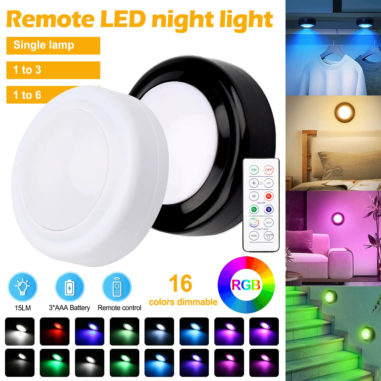 

LED Puck Light Remote Control Dimmable Wireless Touch Sensor Battery Operated Portable Kitchen Hallway Closet Cabinet Night Lamp