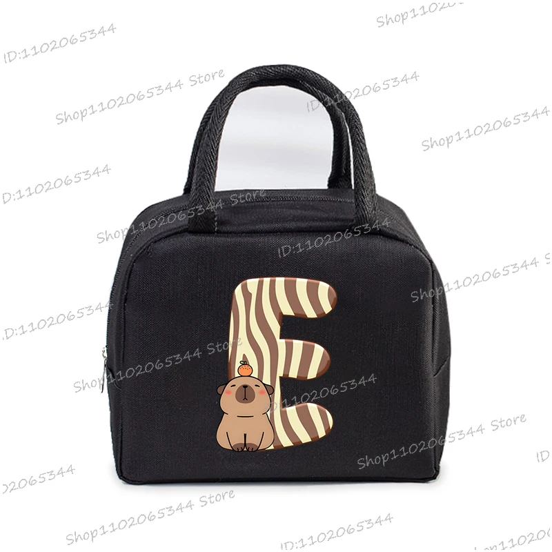 Funny Cartoon Capybara Alphabet A-Z Portable Lunch Bag Women Multifunctional Insulation Pouch Outdoor Kids Bento Lunch Bags lunch bag bento bag