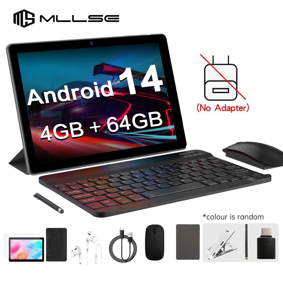 MLLSE 10.1 Inch Android 14 Tablet, Quad-Core 4GB RAM 64GB ROM,1280x800 IPS,5000mAh,Dual Camera, WiFi ,BT,Tablets Accessories