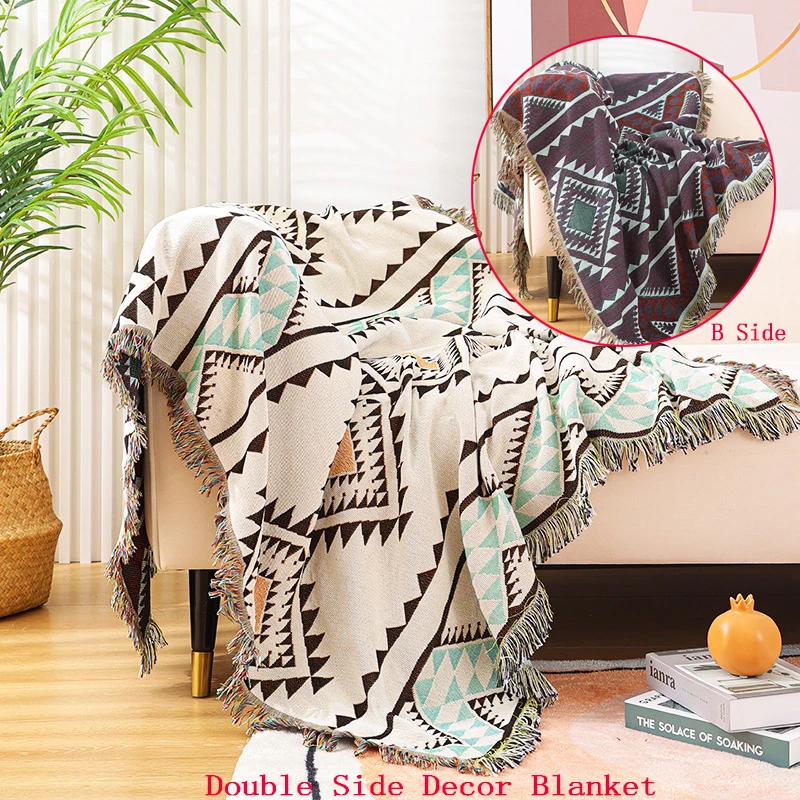 

Double side Boho Plaid Decorative Blankets For bed Sofa Cover Camping Picnic Blanket Mat Tapestry Chair Couch Slipcover Blanket