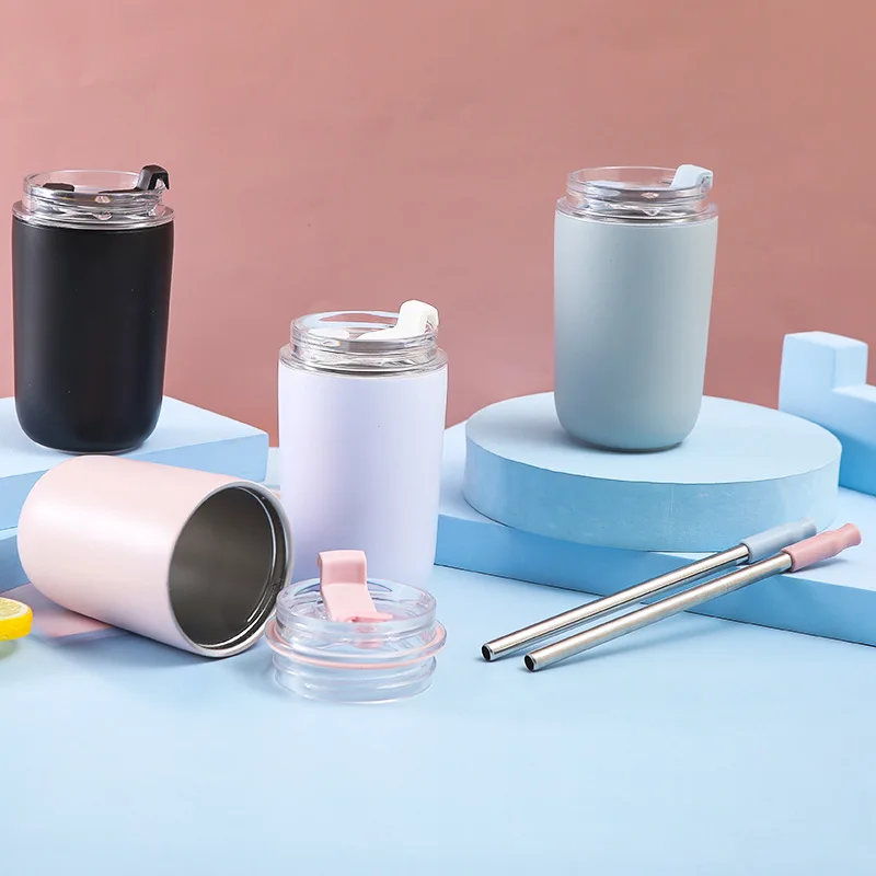 Mini tasse isotherme avec paille, jolie tasse à café, tasse de voyage, bouteille sous vide portable en acier inoxydable, pour la maison, le bureau, l'extérieur, cadeau_voghion.com