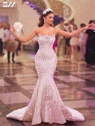 Strapless Exquisite Beading Wedding Dresses For Women Mermaid Sequined Hand-sewn Bride Dress Arabic Bridal Gown Custom Made