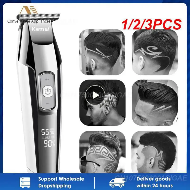 

1/2/3PCS Kemei-5027 Professional Hair Clipper Beard Trimmer for Men Adjustable Speed LED Digital Carving Clippers Electric Razor