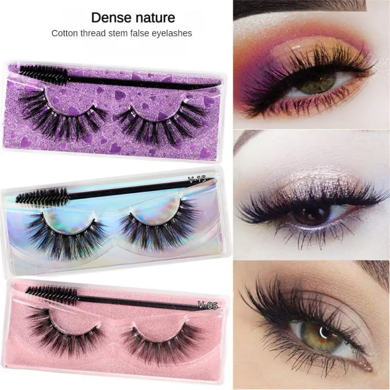 1 Pair 3d Thick False Eyelashes With Brush Natural Long Curl Fake