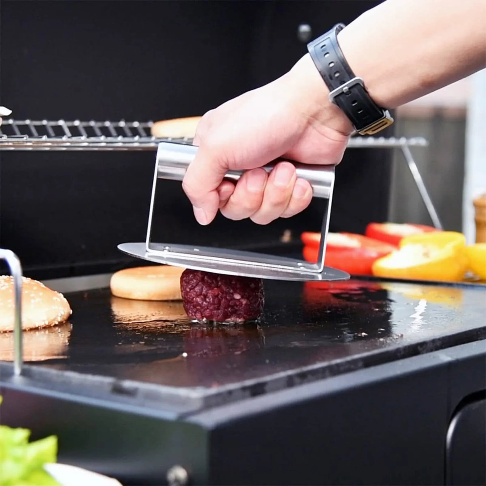 Manual Operation Meat Press Tool Grilling Bacon Round/Square Utensil for Travelling Camping BBQ
