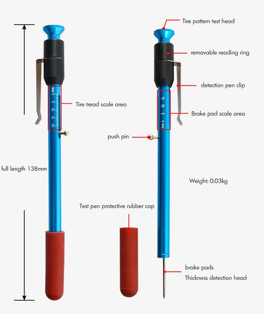 10 stücke digitales Reifen profil Tiefenmesser Werkzeug Bremsbelag Dicken  messgerät codiert Bremsbelag messen Lineal Bleistift Reifendruck messer -  AliExpress